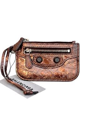 Balenciaga Le Cagole Bronze Metallic Lambskin Leather Coin Purse/ Wristlet NWT